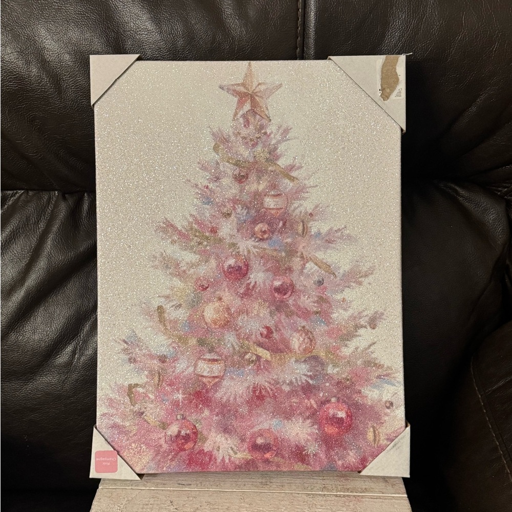 Pink and White Christmas Tree Canvas Art